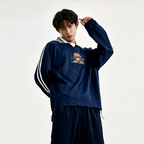 Contrast Striped Lapel Collar Sweatshirt