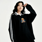 Contrast Striped Lapel Collar Sweatshirt