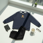 Contrast Striped Lapel Collar Sweatshirt