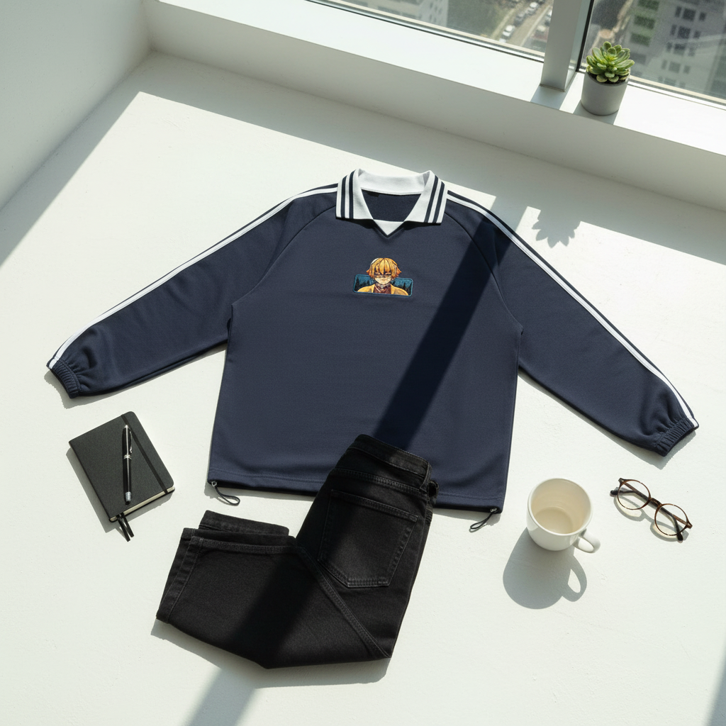 Contrast Striped Lapel Collar Sweatshirt