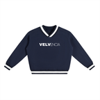 V-Neck Contrast Collar Boxy Sweatshirt