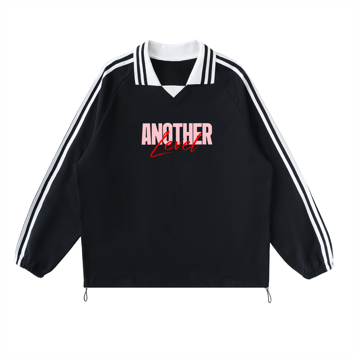 Contrast Striped Lapel Collar Sweatshirt