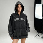 Snow Wash Oversized Zip-Up Hoodie