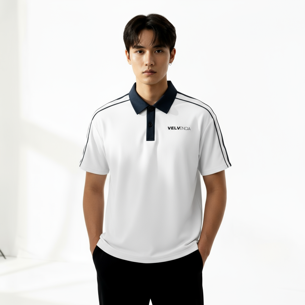 Contrast Collar Short-Sleeve Polo Shirt