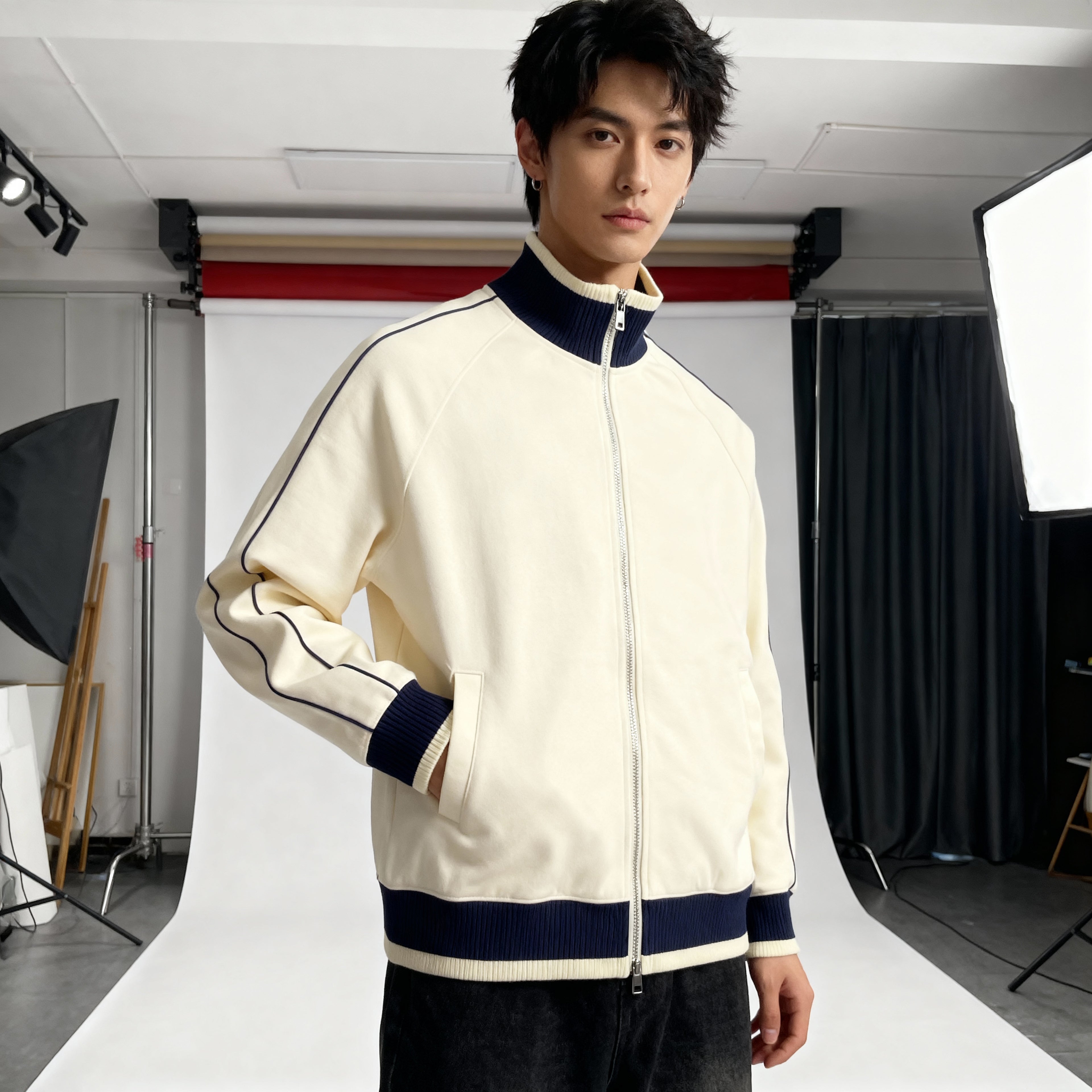Color Block Raglan Sleeve Zip Track Jacket