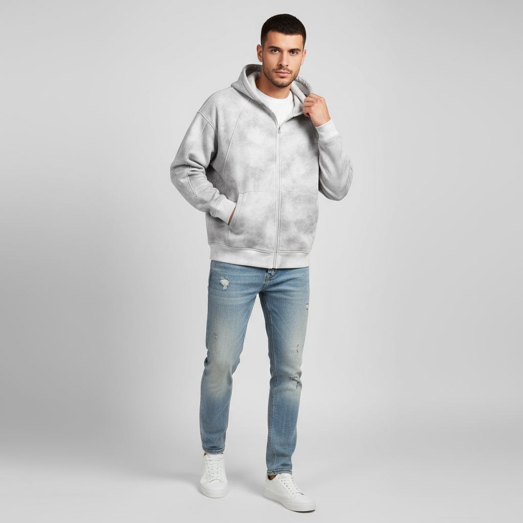 Dirty Washed Zip-Up Fleece Hoodie