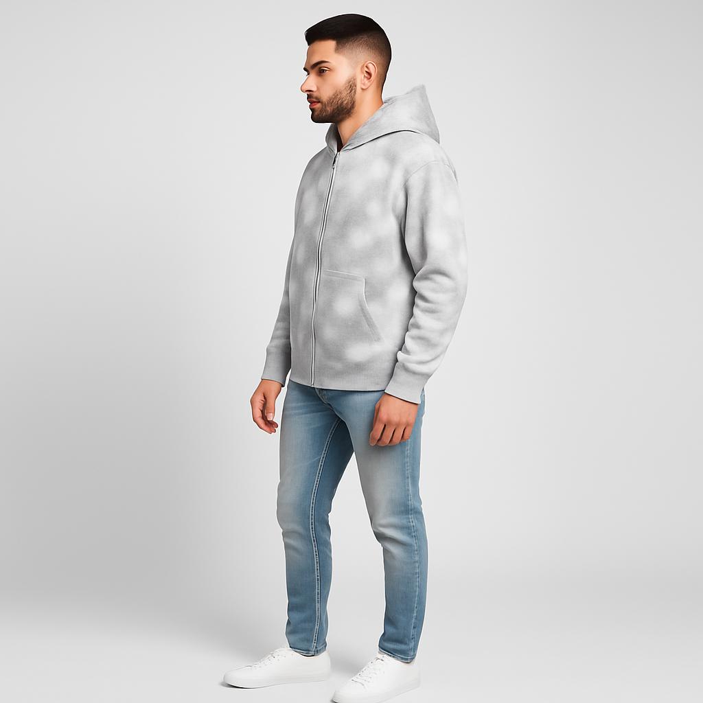 Dirty Washed Zip-Up Fleece Hoodie