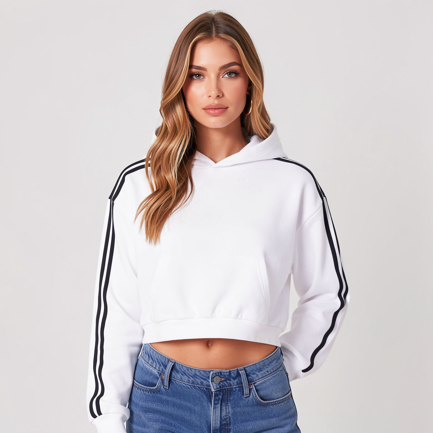 Contrast Side Stripe Cropped Hoodie