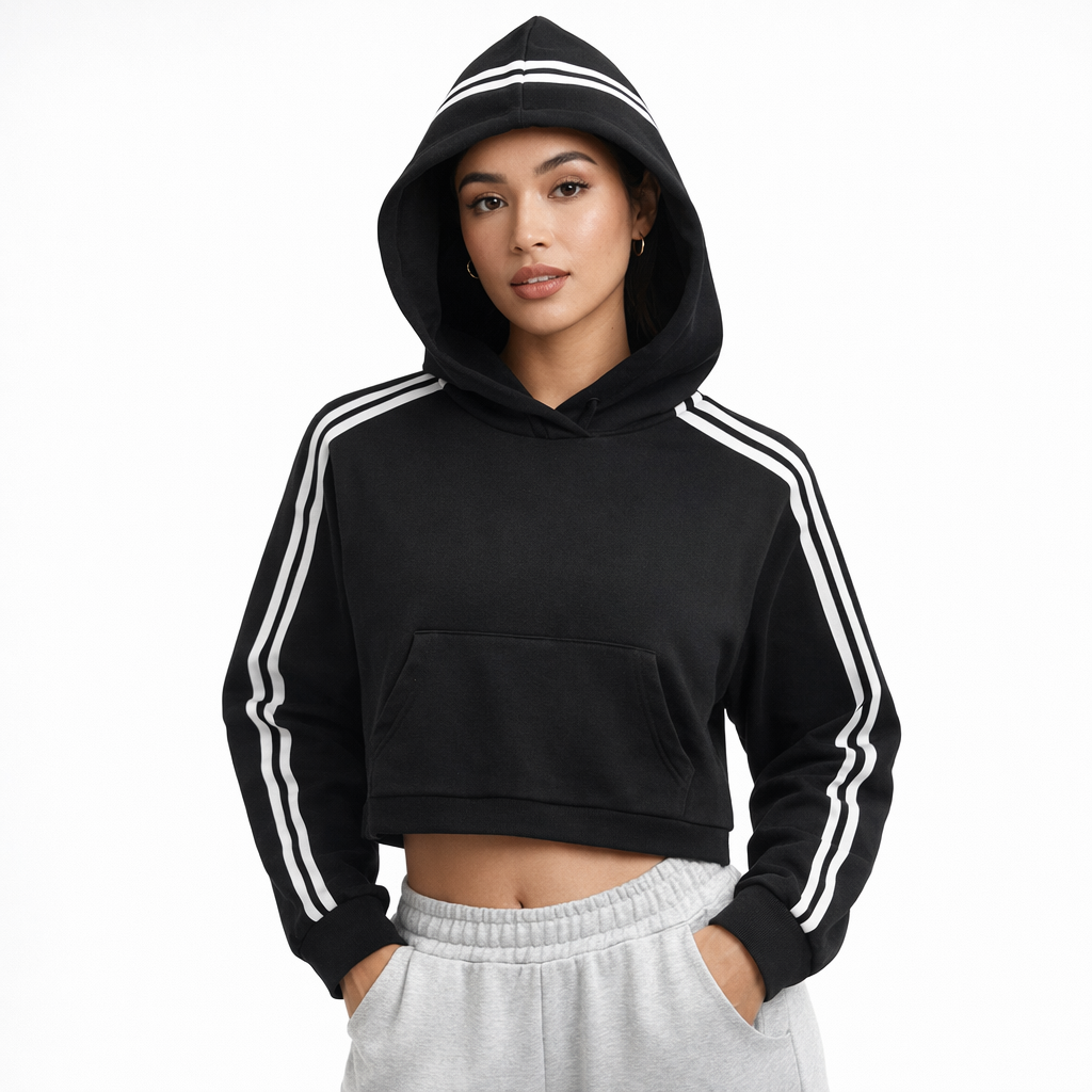 Contrast Side Stripe Cropped Hoodie