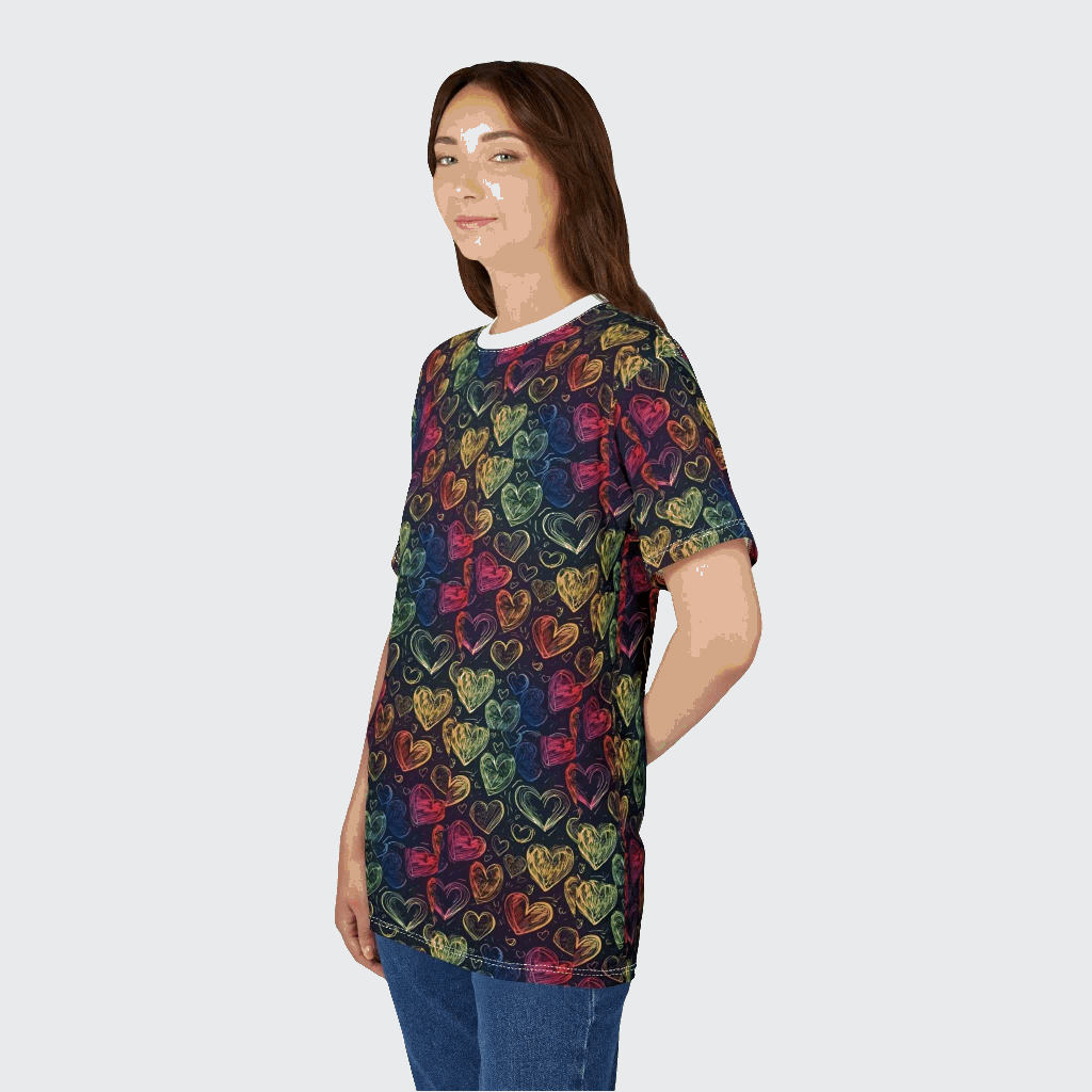 Colorful Heart Pattern Unisex Tee - Perfect for Valentine's Day