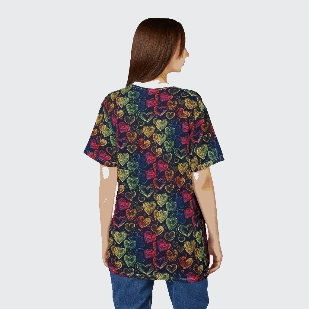 Colorful Heart Pattern Unisex Tee - Perfect for Valentine's Day