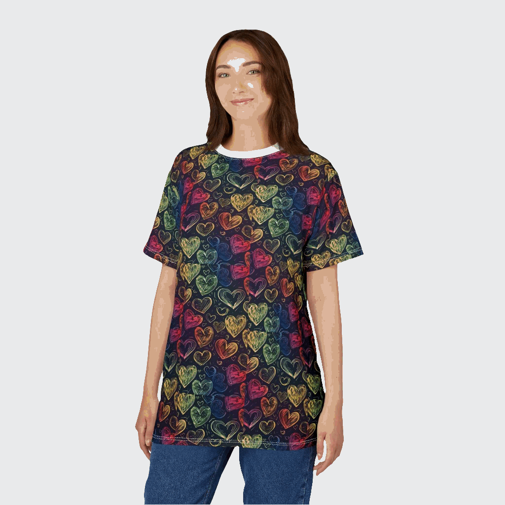 Colorful Heart Pattern Unisex Tee - Perfect for Valentine's Day