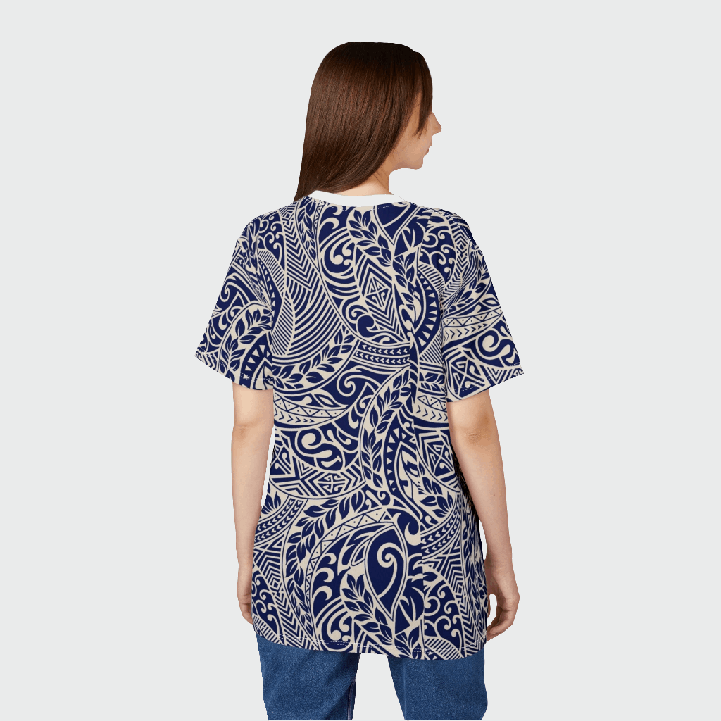 Navy Floral Unisex Cut & Sew Tee - Stylish Botanical Design for Any Occasion