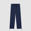 Navy blue pants with drawstring on a white background
