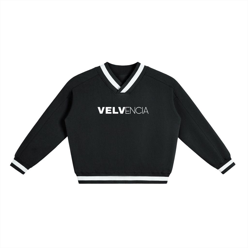 V-Neck Contrast Collar Boxy Sweatshirt