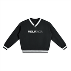 V-Neck Contrast Collar Boxy Sweatshirt