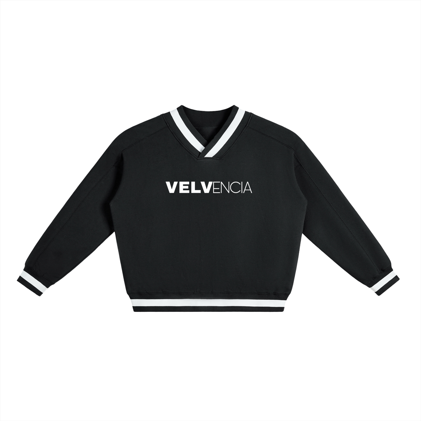 V-Neck Contrast Collar Boxy Sweatshirt