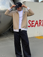 Striped Trim Zip-Up Hoodie