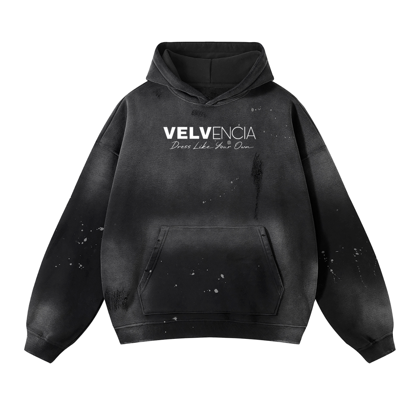 Black hoodie with 'VELVENCIA' logo on a white background