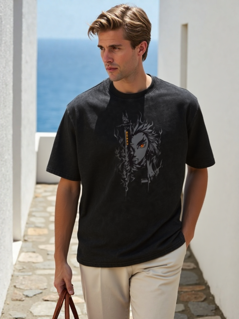 Demon Slayer Snow Washed Oversized Cotton T-Shirt