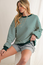 Green Stripe Drop Shoulder Long Sleeve Top