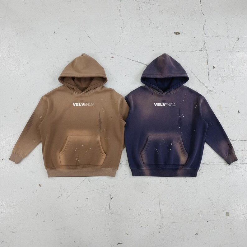 Vintage Washed Frayed Fleece Hoodie