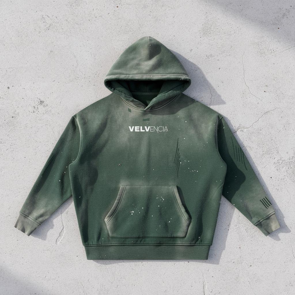 Vintage Washed Frayed Fleece Hoodie