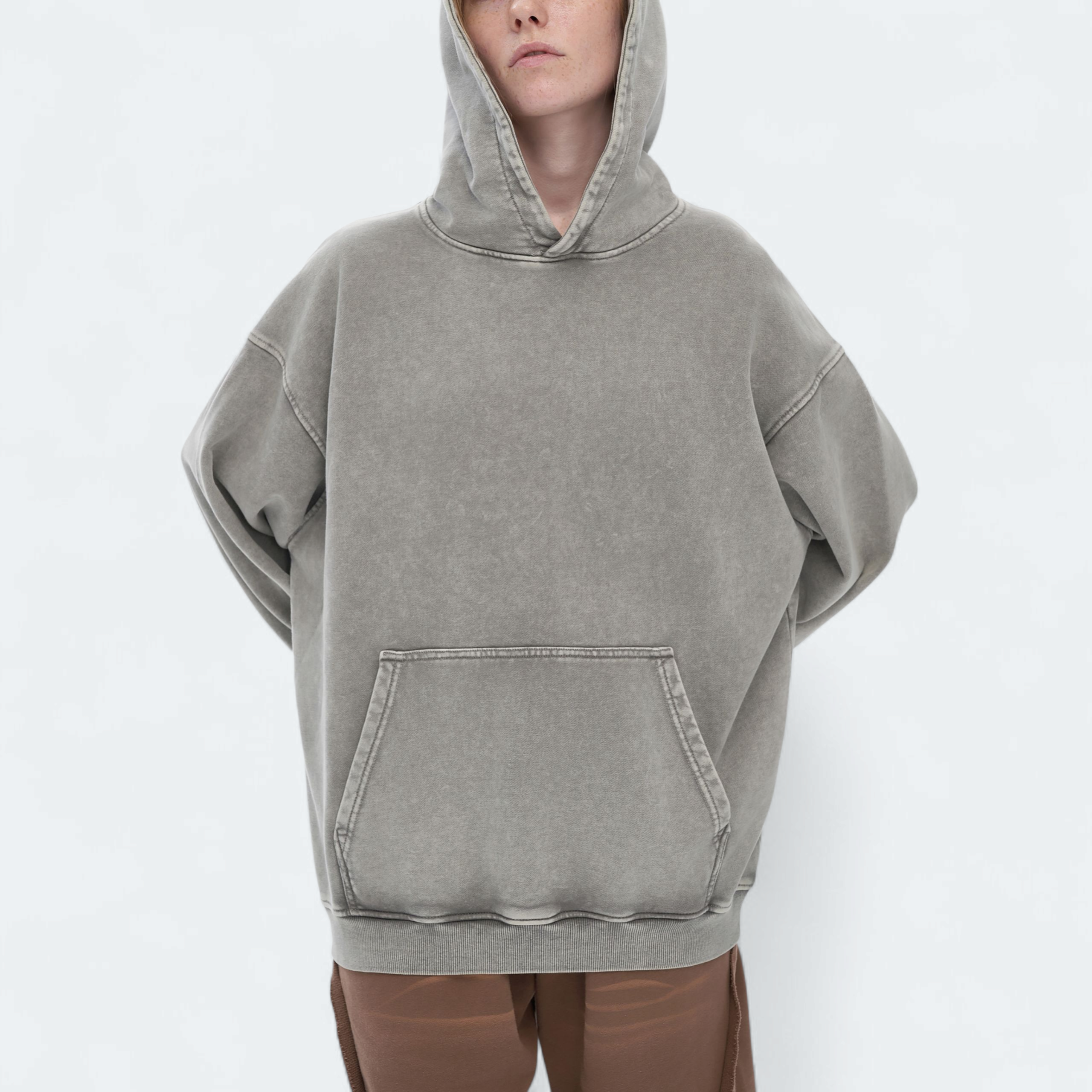 Snow Washed Loose Cotton Hoodie