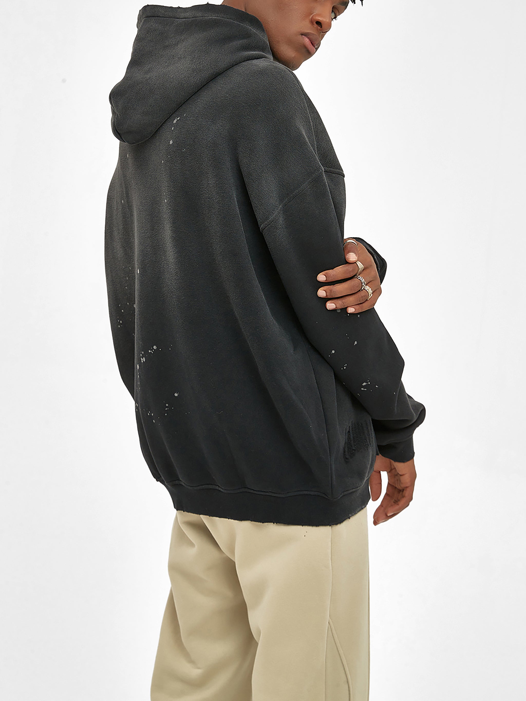 Velvencia Vintage Washed Frayed Fleece Hoodie