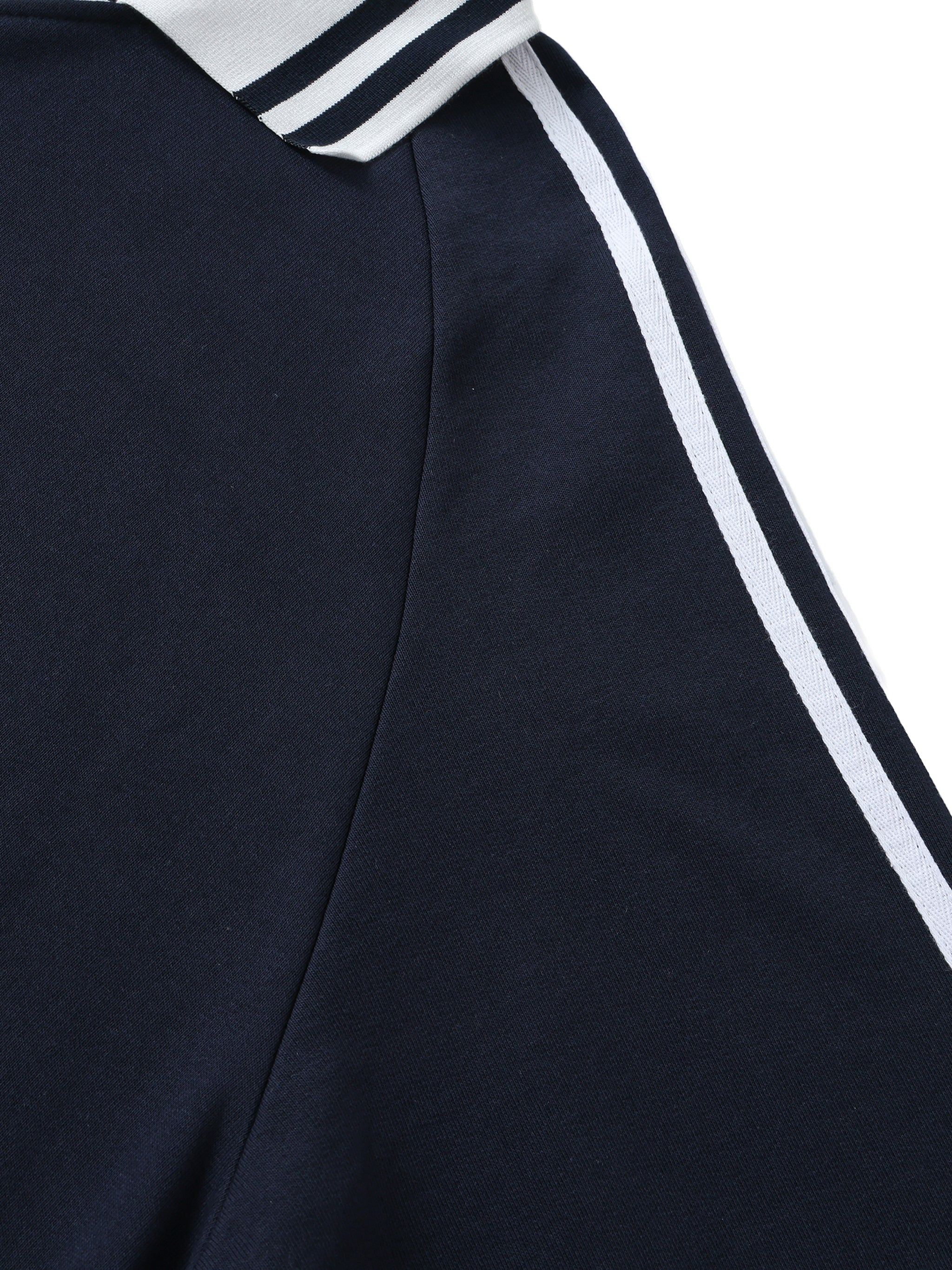 Velvencia Contrast Striped Lapel Collar Sweatshirt