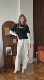 Layered Contrast Sleeve Cotton T-Shirt