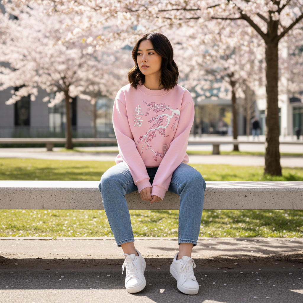 Cherry Blossom Minimal Japanese Sweatshirt
