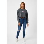Snow Washed Raw Edge Cropped Sweatshirt