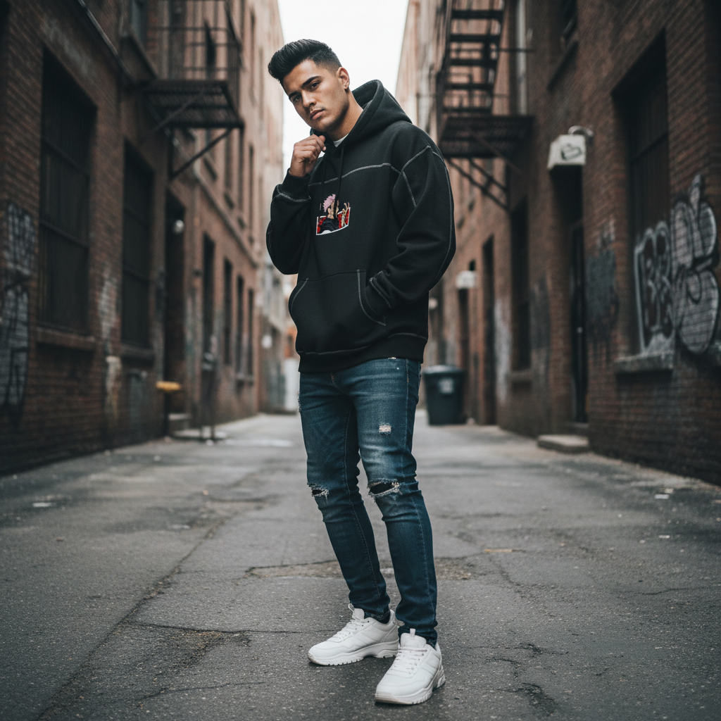 Contrast-Stitched Boxy Fleece Hoodie