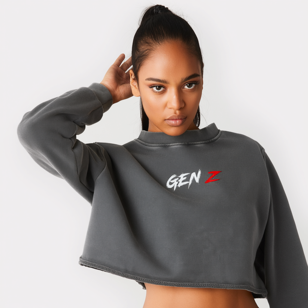 Snow Washed Raw Edge Cropped Sweatshirt